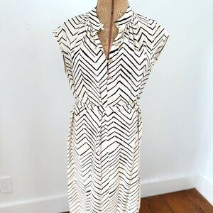 H&M Midi Cream & Black Pattern Dress